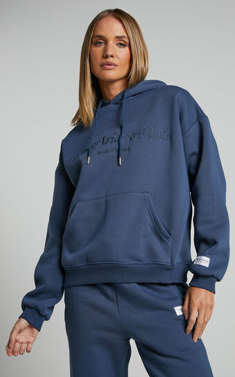 Sunday Leisure Club - The Lazy Hoodie SLC Graphic in Petrol Blue