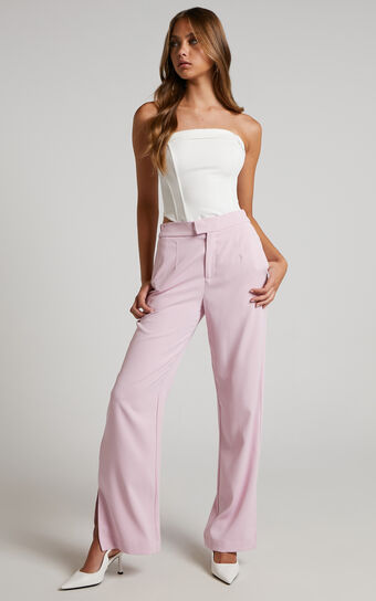 Mhina Trousers - Mid Rise Split Hem Tailored Trousers in Pink