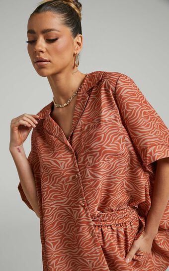 Malaika Shirt - Relaxed Short Sleeve Button Down Shirt in Sahara Zebra
