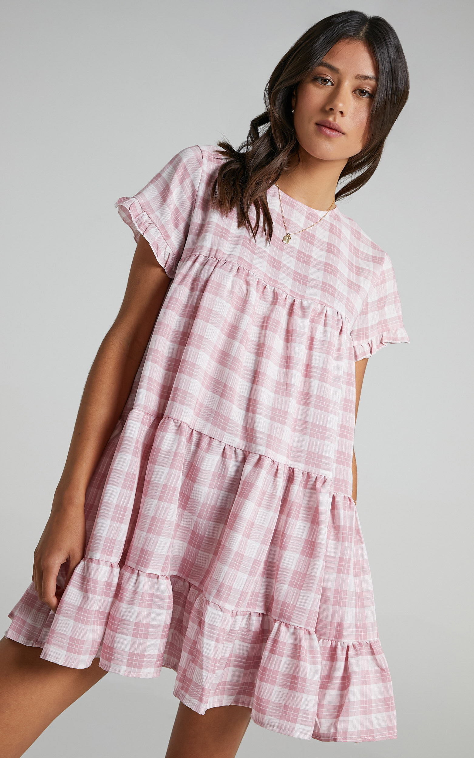 Elise Dress in Pink Check - 14 (XL), Pink, super-hi-res image number null