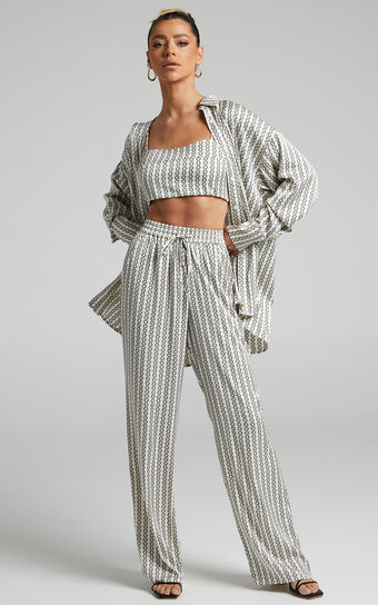 Rosetti Pants - Mid Waisted Elastic Waist Relaxed Pants in Chain Print