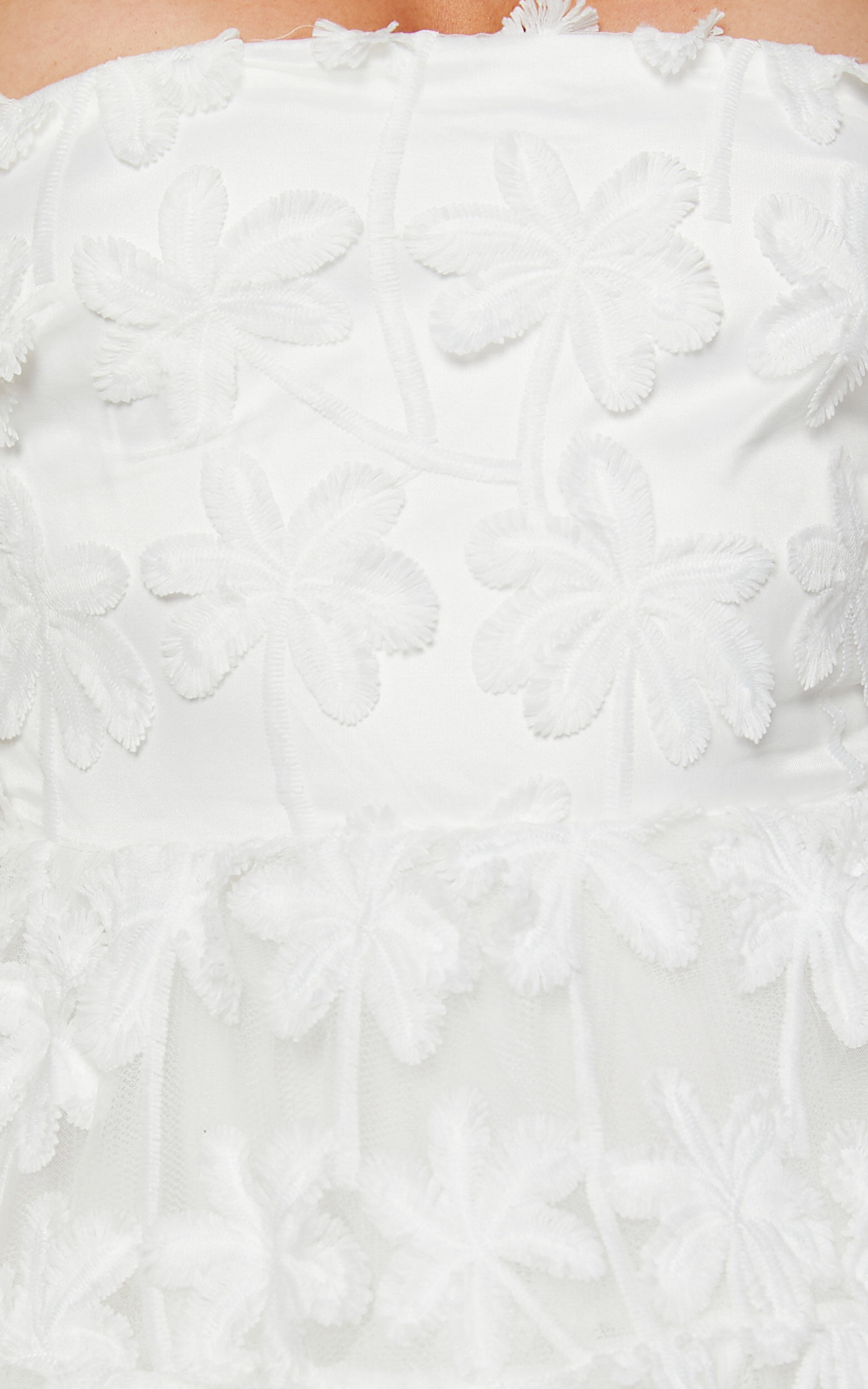 Rheiva Mini Dress - Strapless 3D Embroidery Dress in White | Showpo