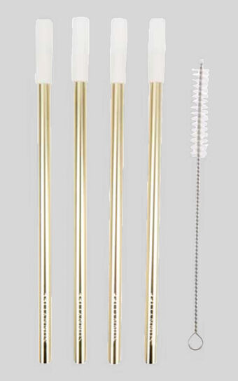 Sunnylife - Reusable Metal & Silicone Straws in White & Gold