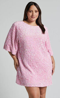 Sicah Mini Dress - Sequin Strapless Bodycon Dress in Pink/Silver - Showpo Bodycon Dresses | Cyber Monday Sale