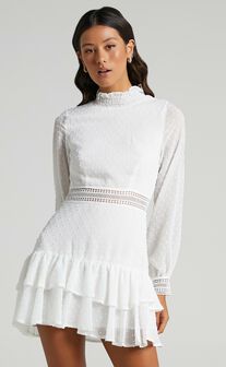 Are You Gonna Kiss Me Long Sleeve Mini Dress in White