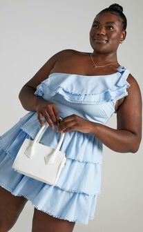 Rooftop SpritzTwo Piece Set - One Shoulder Ruffle Top and Mini Skirt Set in Powder Blue