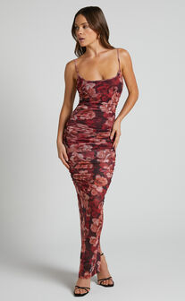 Runaway The Label - Sacha Midaxi Dress in Wine Floral