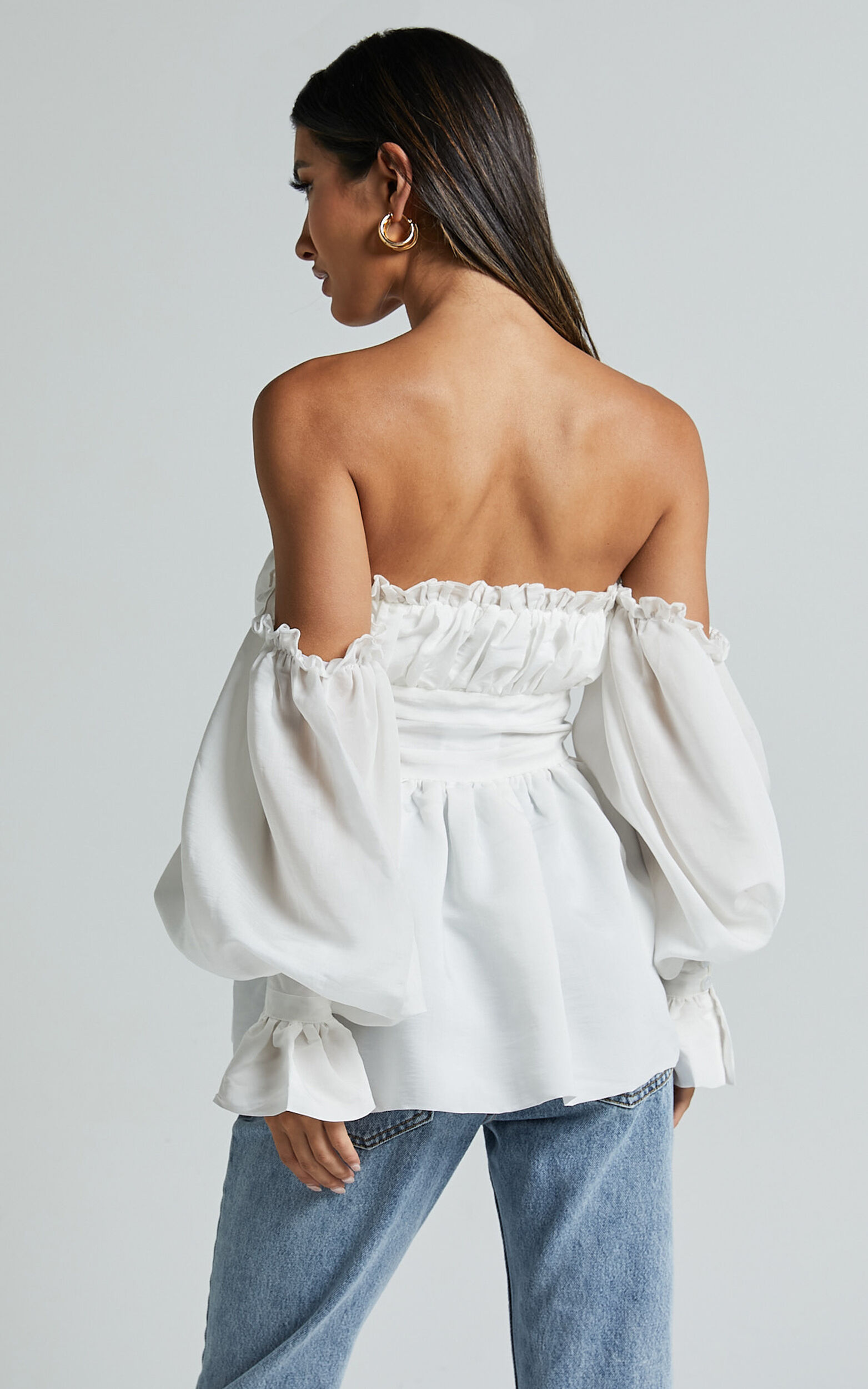 Cherlyne Top - Off Shoulder Long Sleeve Blouse in White | Showpo
