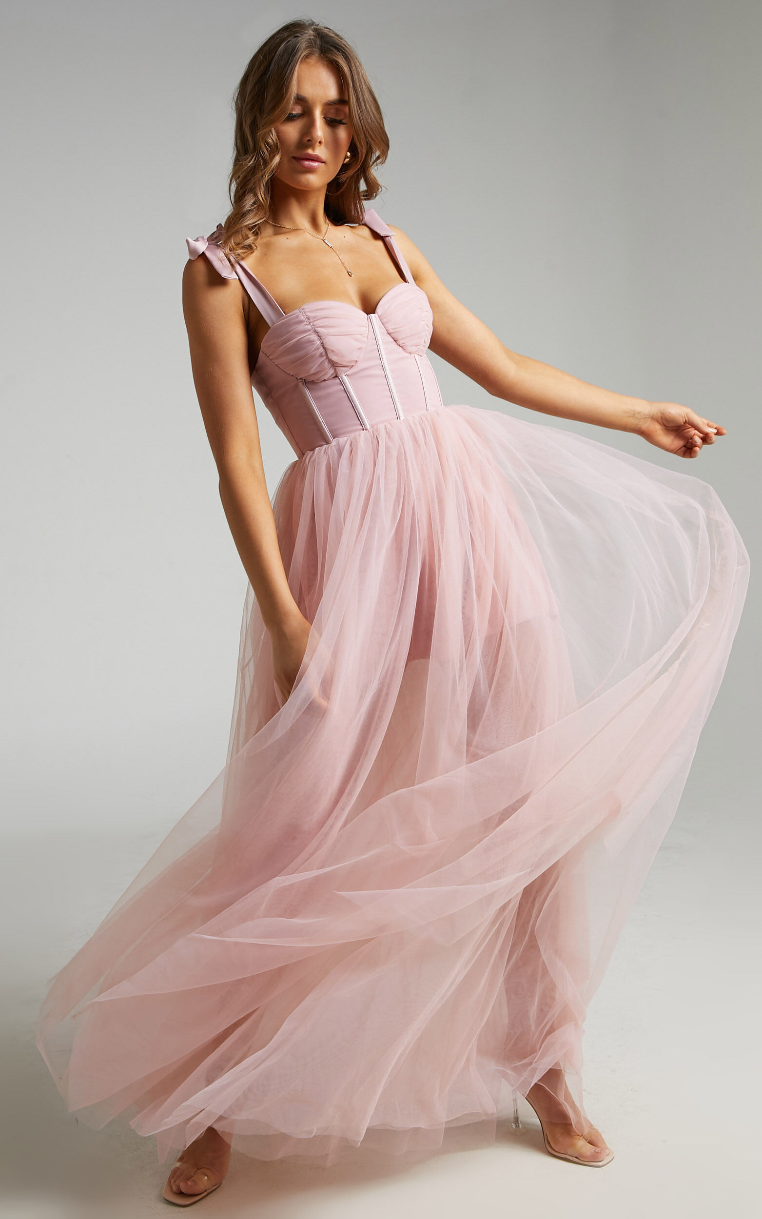 Emmary Gown - Bustier Bodice Tulle Gown in Pink - 06, PNK2