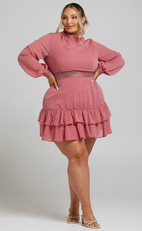 Are You Gonna Kiss Me Long Sleeve Mini Dress in Dusty Rose