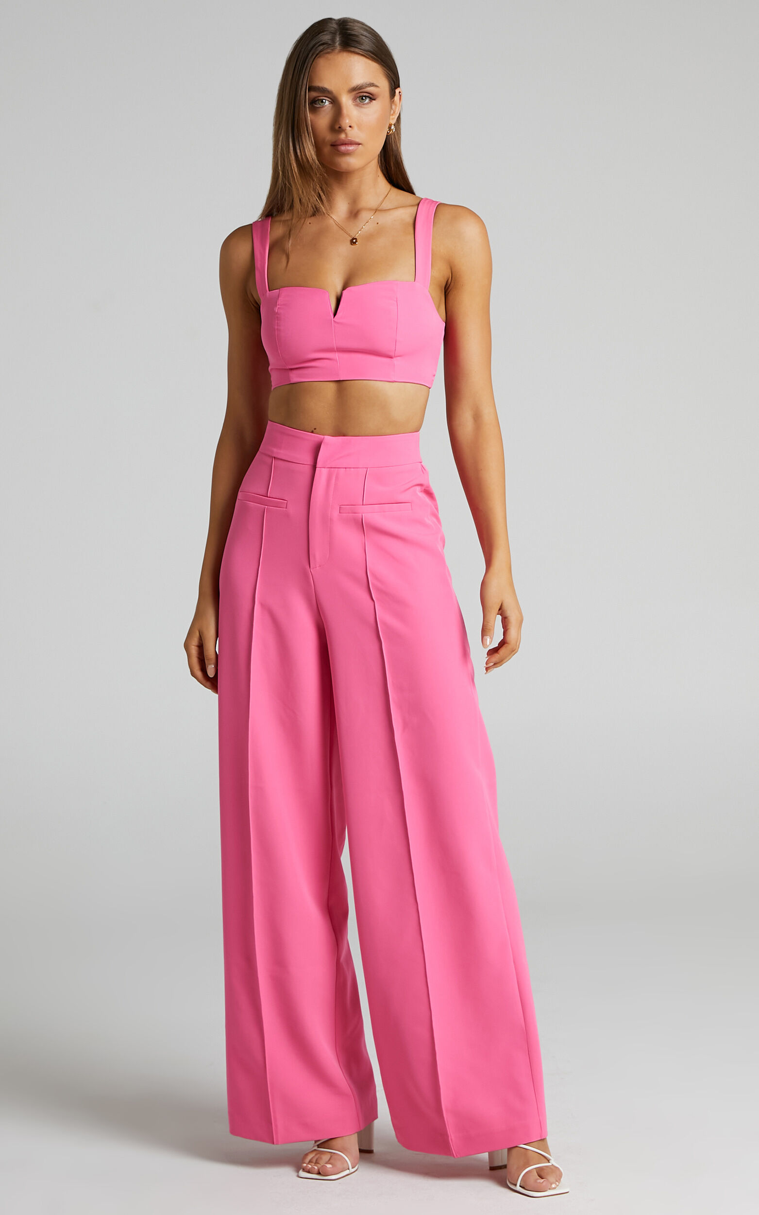 Maida V-Front Crop Top and Wide Leg Pants Two Piece Set in Pink - 06, PNK1, super-hi-res image number null