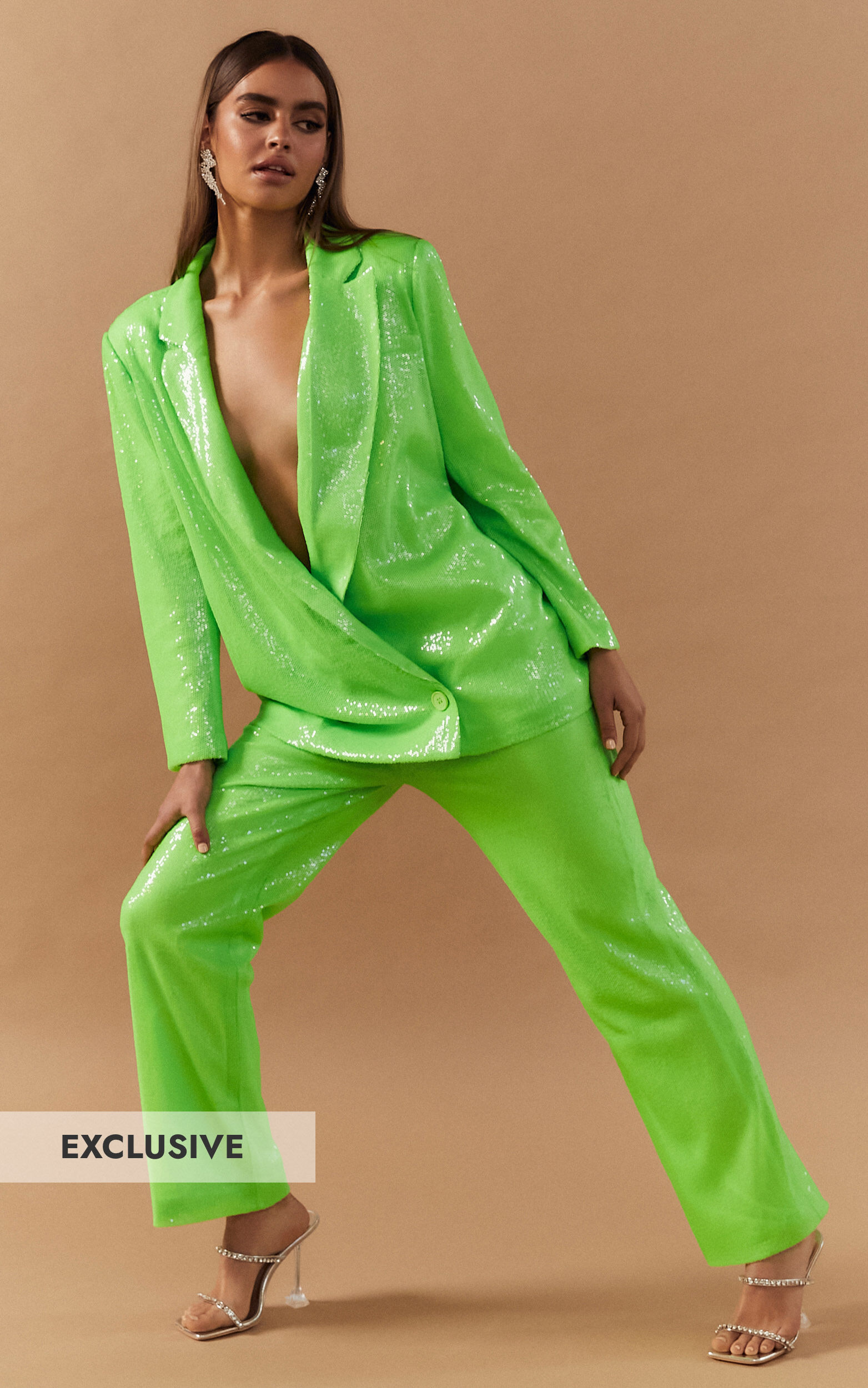 4th & Reckless - Vera Trouser in Lime Sequin - 06, GRN2, super-hi-res image number null