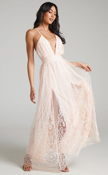 Paola Plunge Maxi Dress in Light Pink