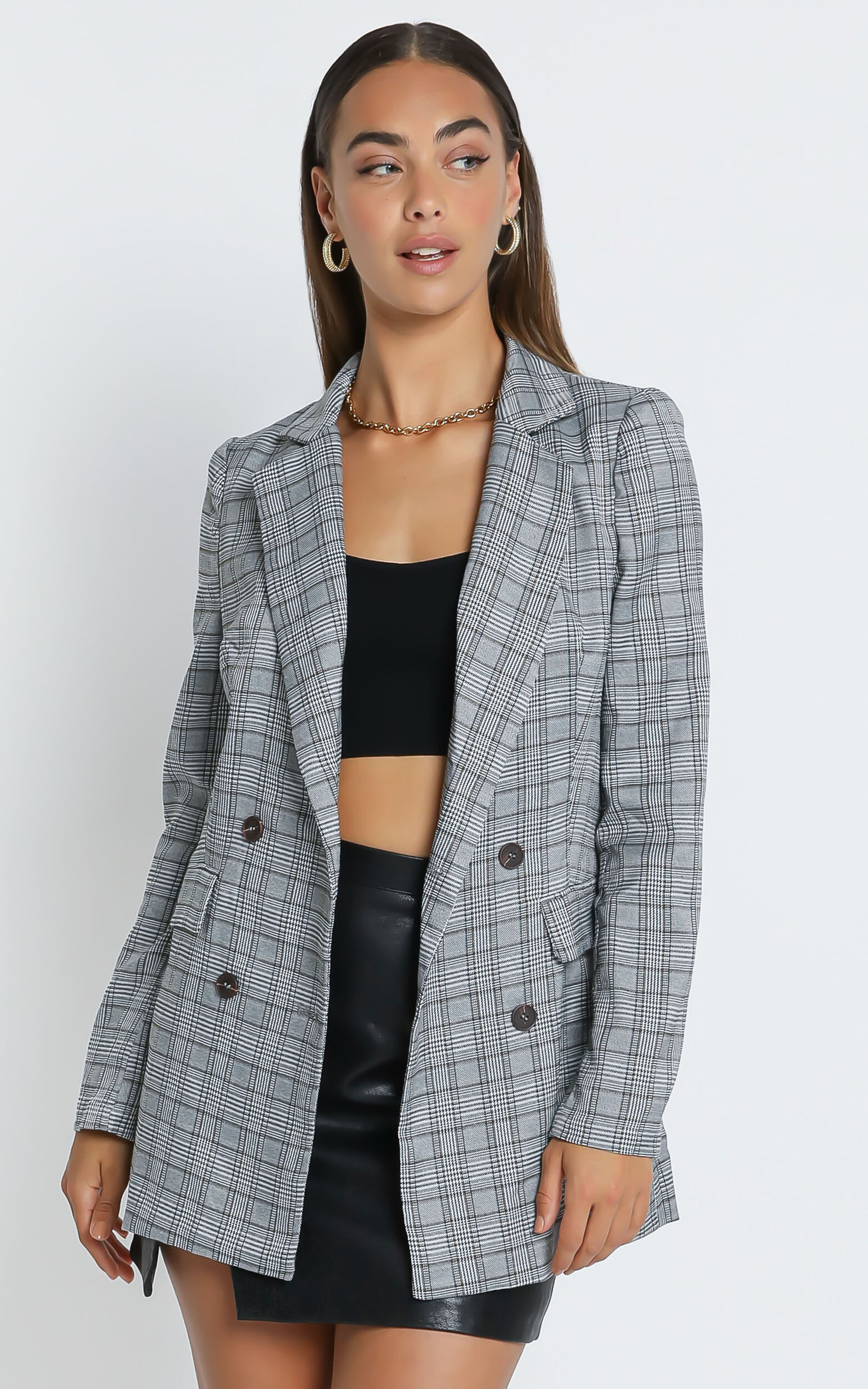 Sort It Out Blazer - Double Breasted Blazer in Grey Check - 04, GRY1