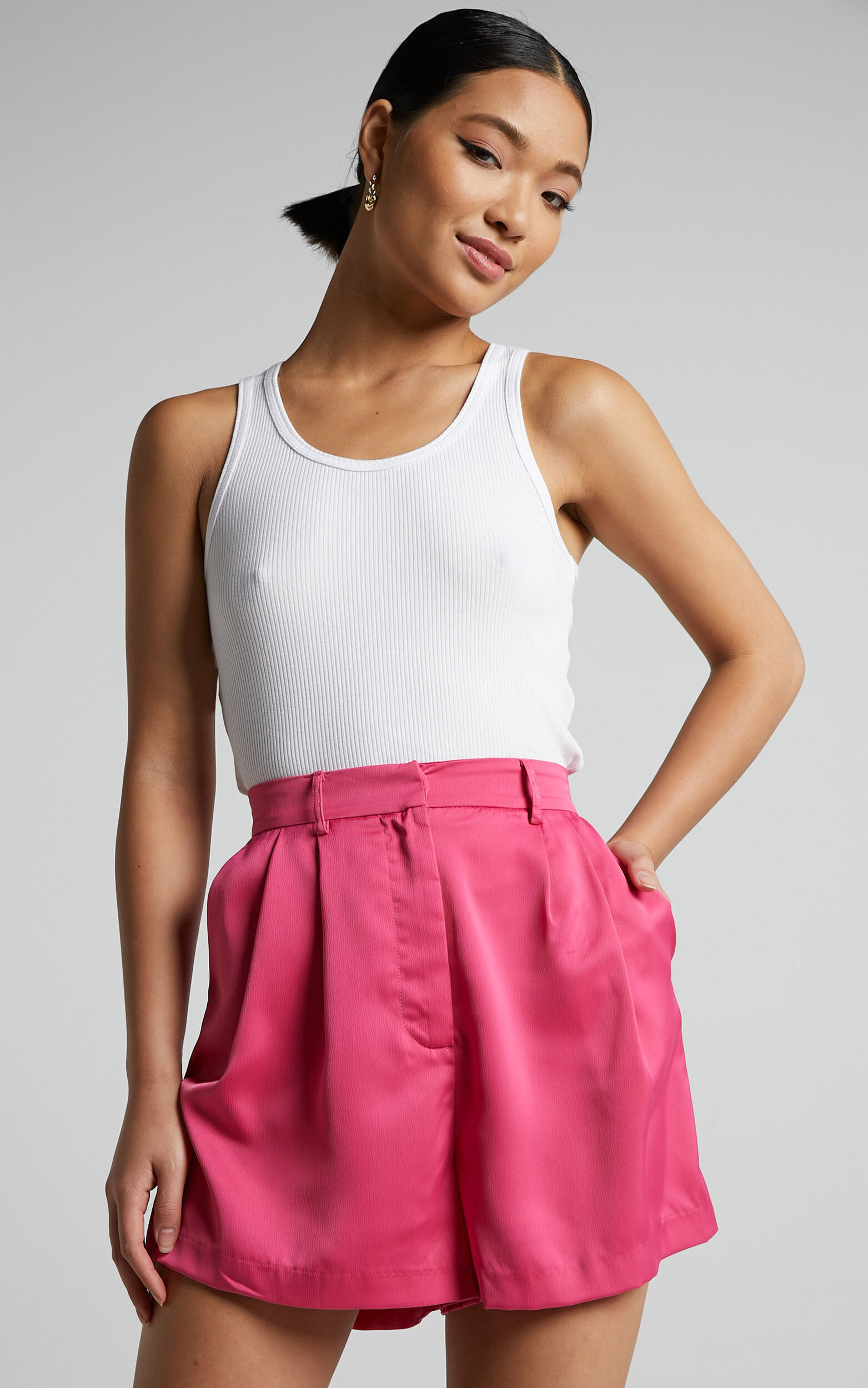 Jannie Shorts - High Waist Tailored Shorts in Pink - 04, PNK1