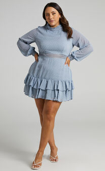 Are You Gonna Kiss Me Long Sleeve Mini Dress in Dusty Blue