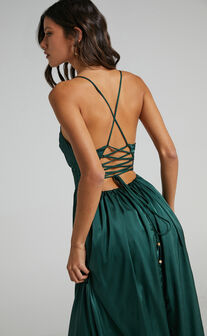 I Want The World To Know Dress in Emerald Satin