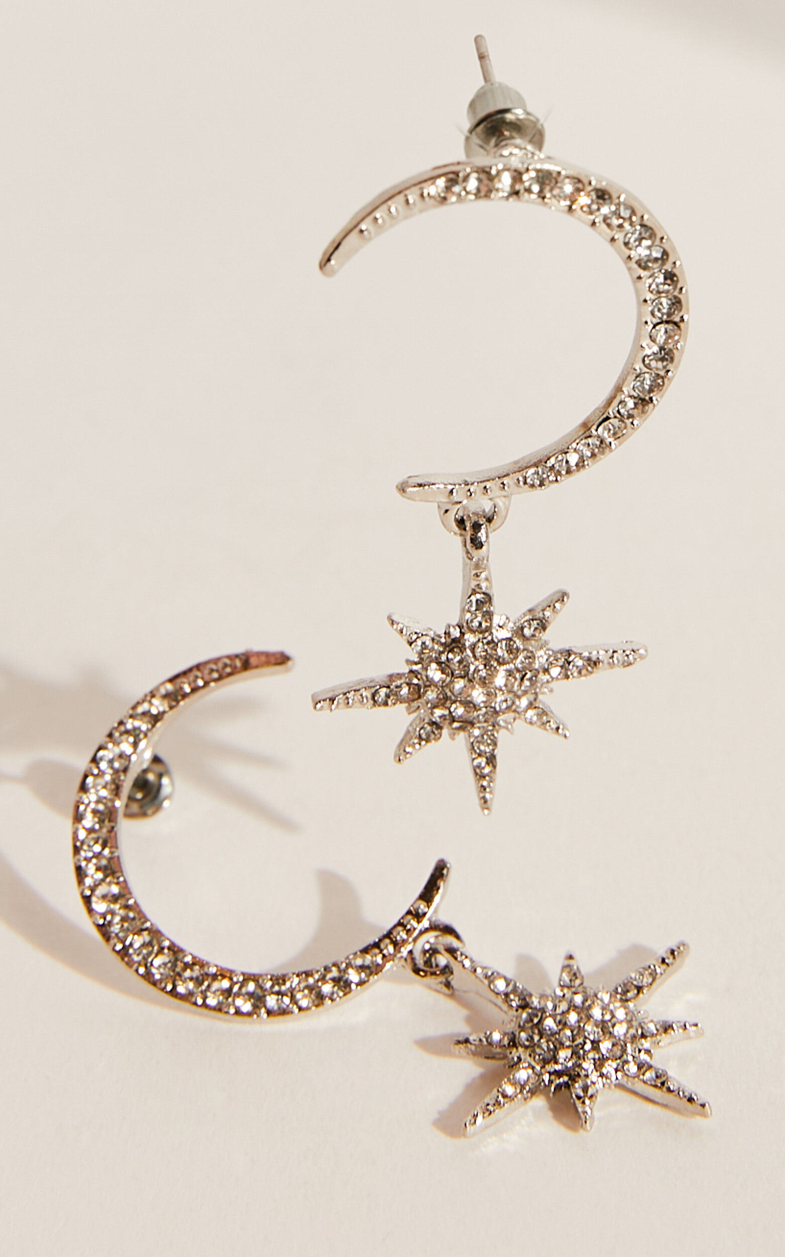 Panee Moon and Star Drop Earrings in Diamante - OneSize, SLV1
