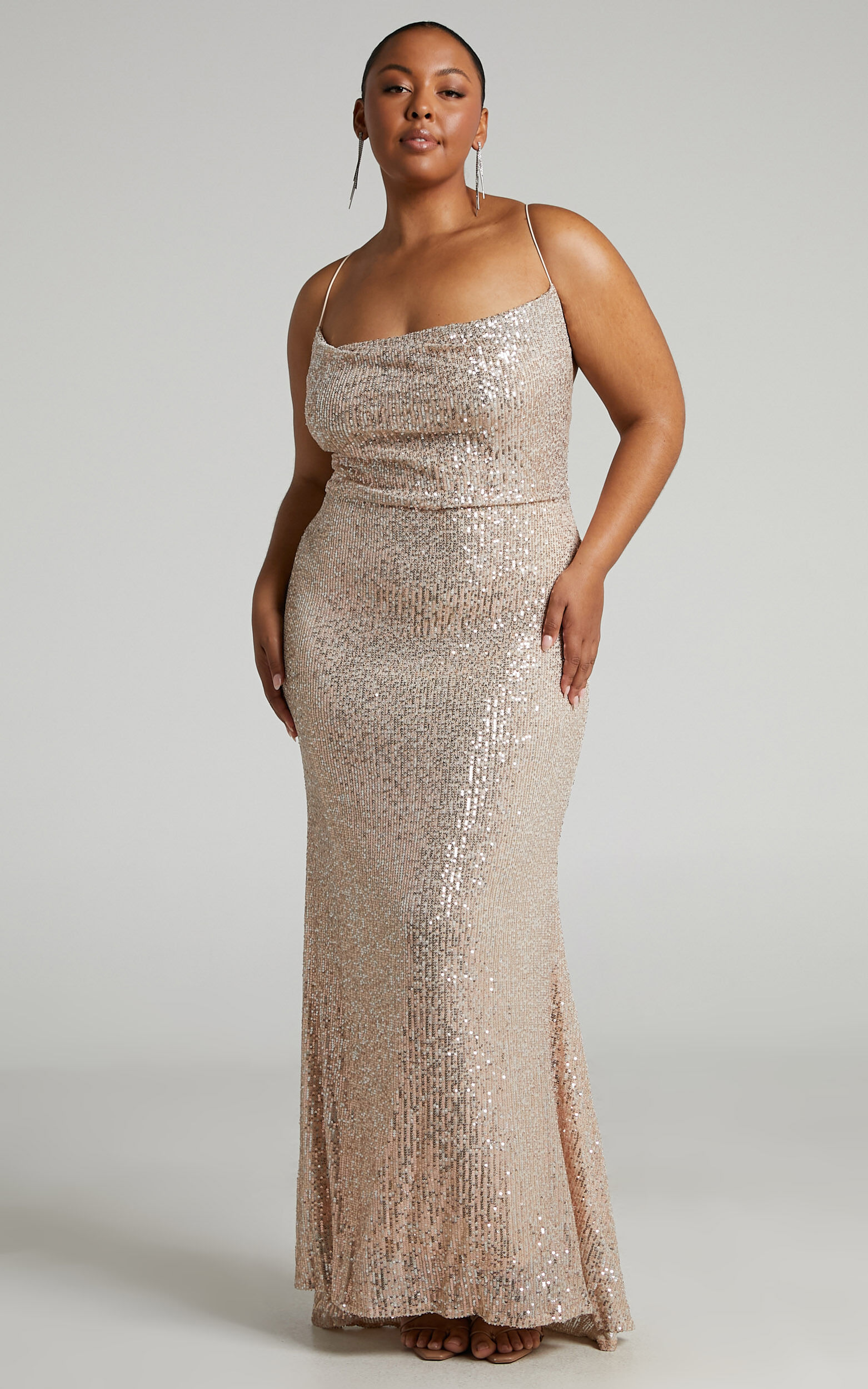 Mahalia Sequin Strappy Back Cowl Neck Maxi Dress in Gold - 04, GLD1, super-hi-res image number null