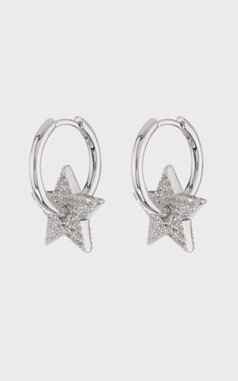 Luv AJ - Pave Star Charm Hoops in Silver