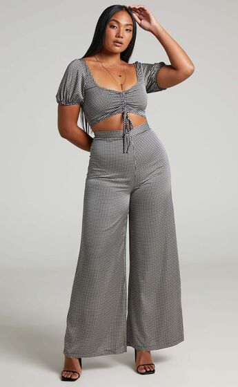 Modina Wide Leg Pants in Houndstooth