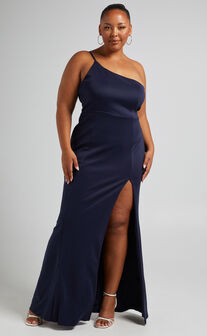 Diamona Midi Dress - Velvet Thigh Split V Neck Dress in Navy - Showpo Formal Dresses