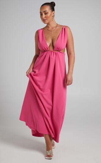 Karah Waist Detail Maxi Dress in Hot Pink