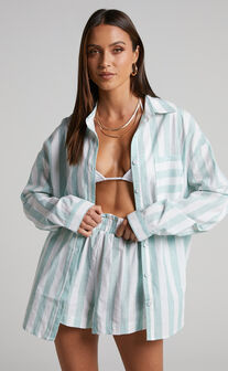 Sahle Shirt - Oversized Striped Shirt in Mint