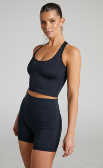Vienna Racer Back Cropped Tank in Black
