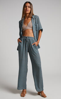 Brunita Pants - Mid Waisted Relaxed Elastic Waist Pants in Tile Geo