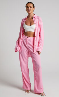 Isabeau Trousers - Relaxed Box Pleat Tailored Trousers in Pink
