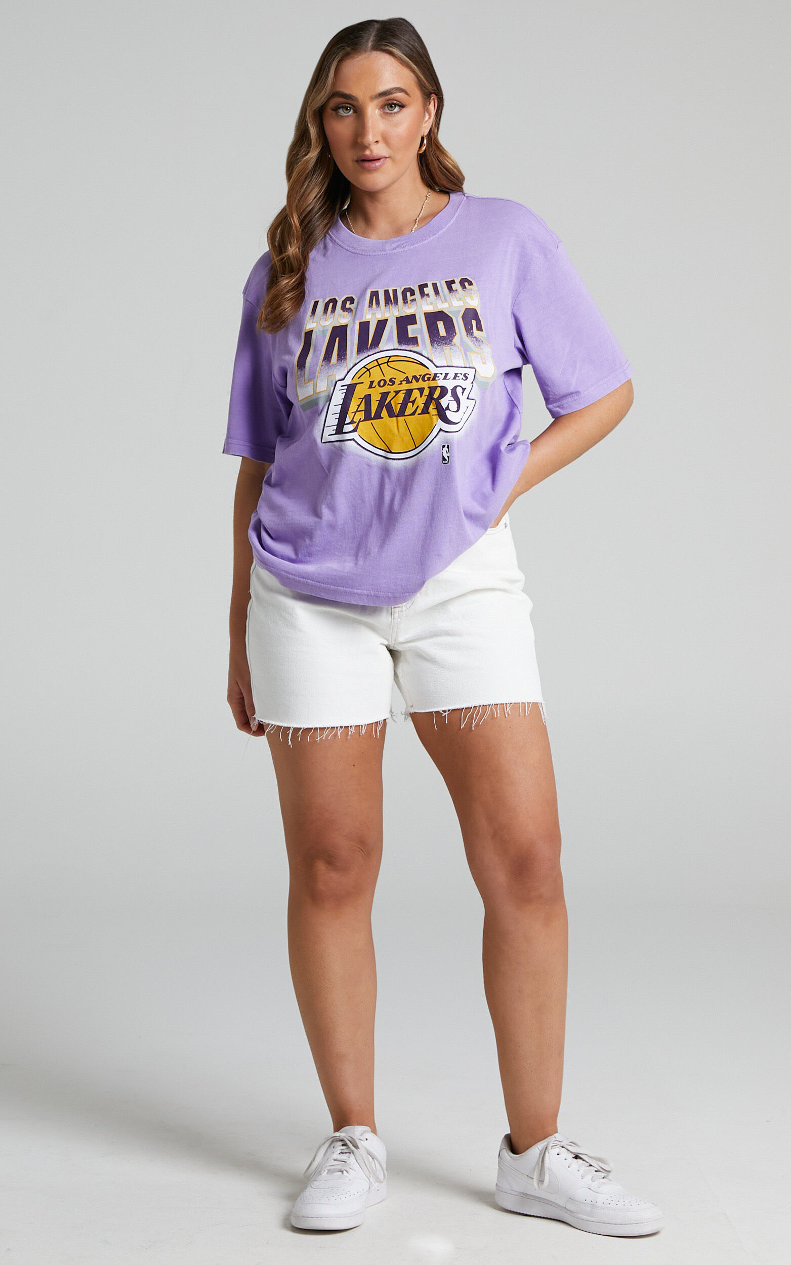 Mitchell & Ness - Lakers Womens Vintage 90s Block Blur Tee in Faded Purple - L, PRP1, super-hi-res image number null