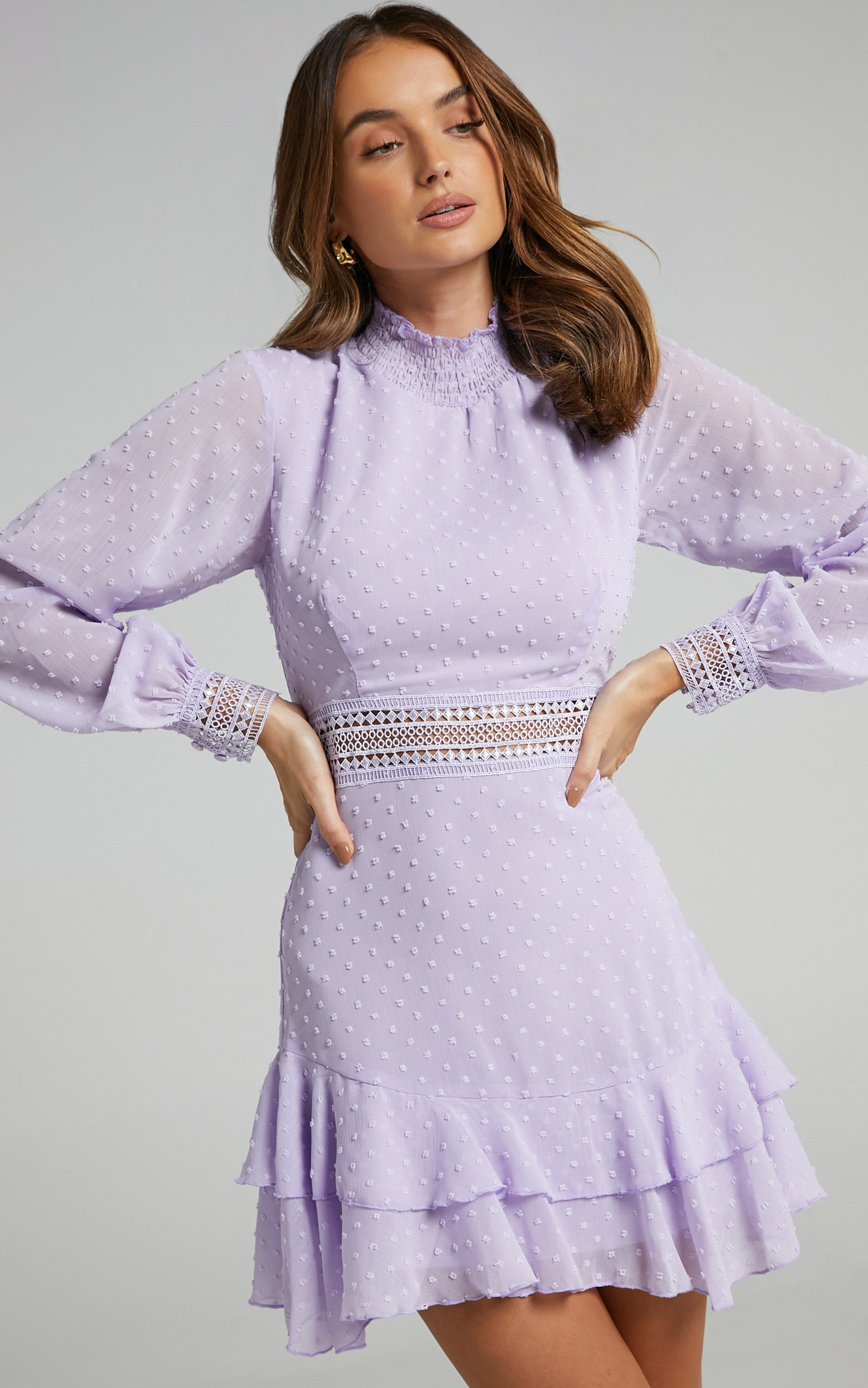 Are You Gonna Kiss Me Long Sleeve Mini Dress in Lilac - 04, PRP3