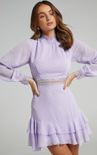 Are You Gonna Kiss Me Long Sleeve Mini Dress in Lilac