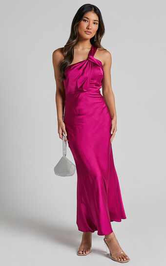 Carmella Midi Dress - One Shoulder Twist Detail Dress in Grape | Showpo USA