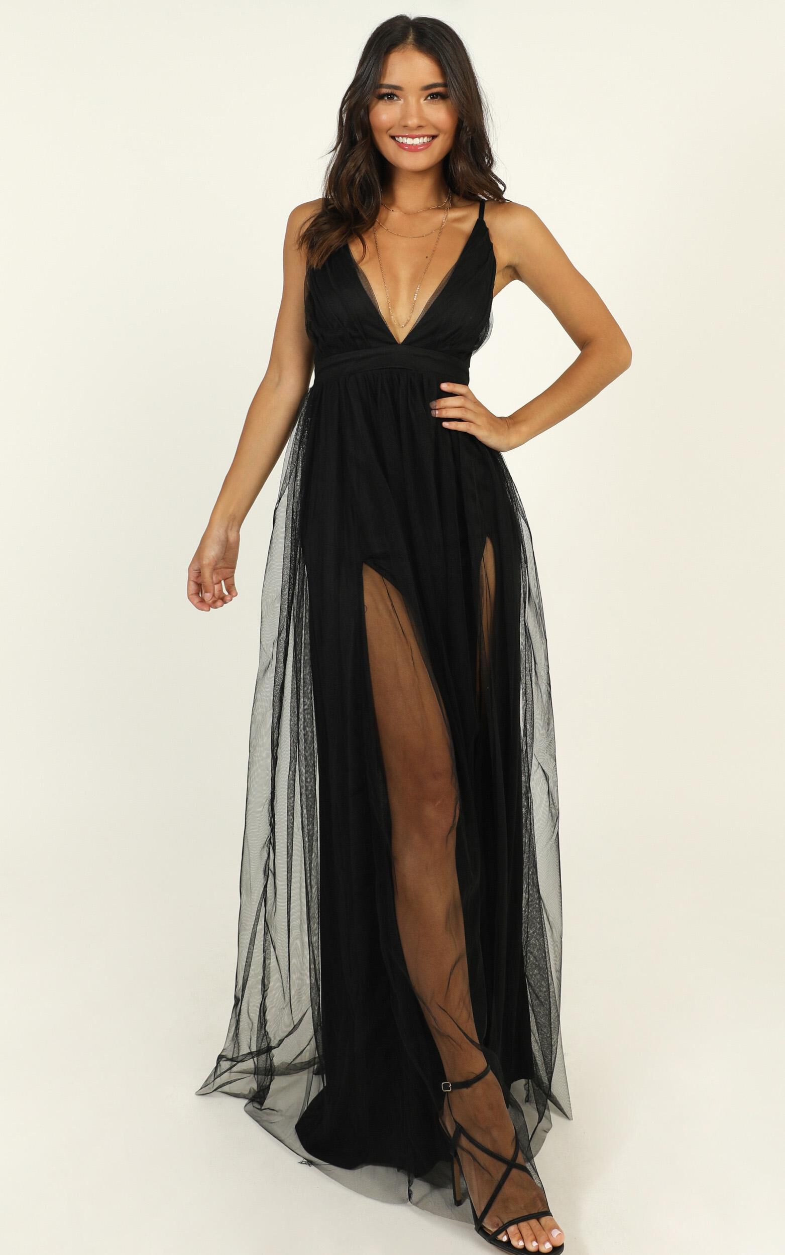 Like A Vision Plunge Maxi Dress in Black Tulle | Showpo USA