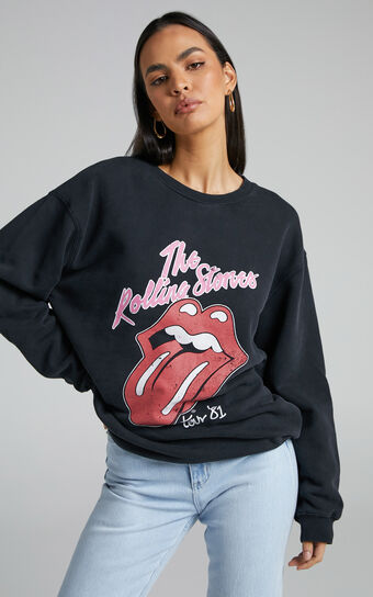 Universal Music - Rolling Stones Crew Neck Sweater in Washed Black