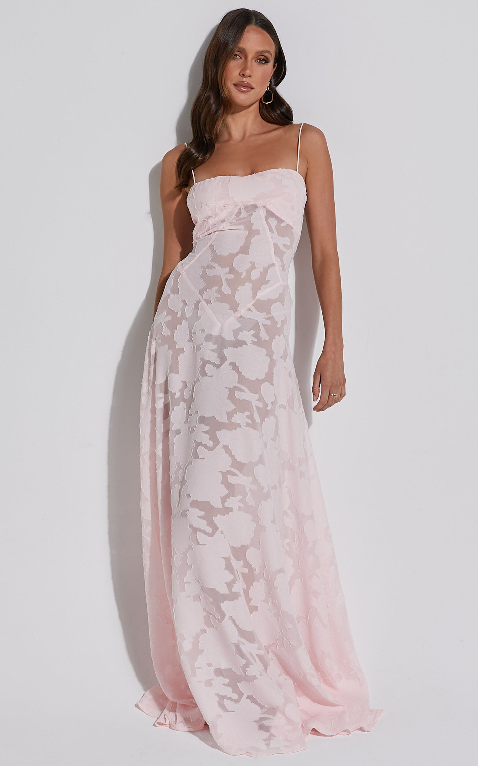 Lily Maxi Dress - Sheer Jacquard Maxi Dress in Pink | Showpo USA