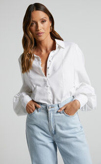Kiva Blouse - Long Sleeve Button Up Blouse in White