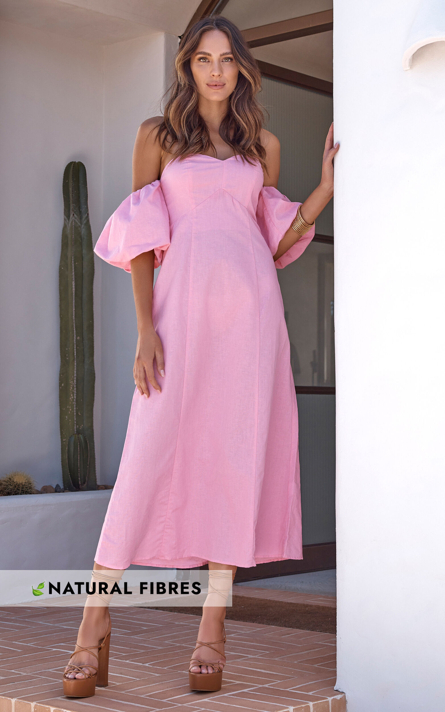 Amalie The Label - Beccah Off The Shoulder Midaxi Dress in Pink - 06, PNK1