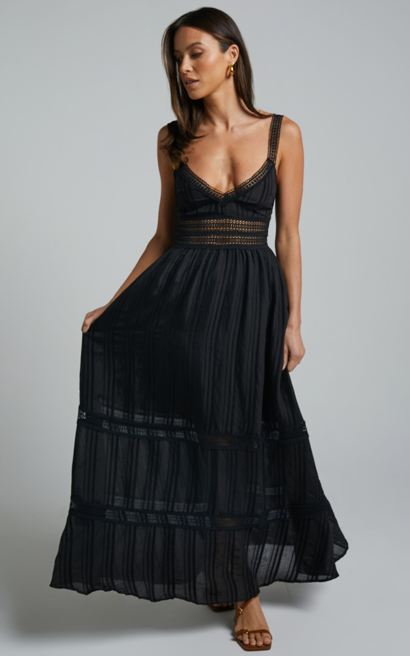 Angelique Midaxi Dress - Lace Trim Dress in Black - 06, BLK1