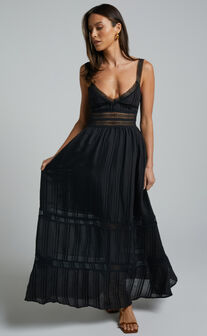 Angelique Lace trim Maxi Dress in Black