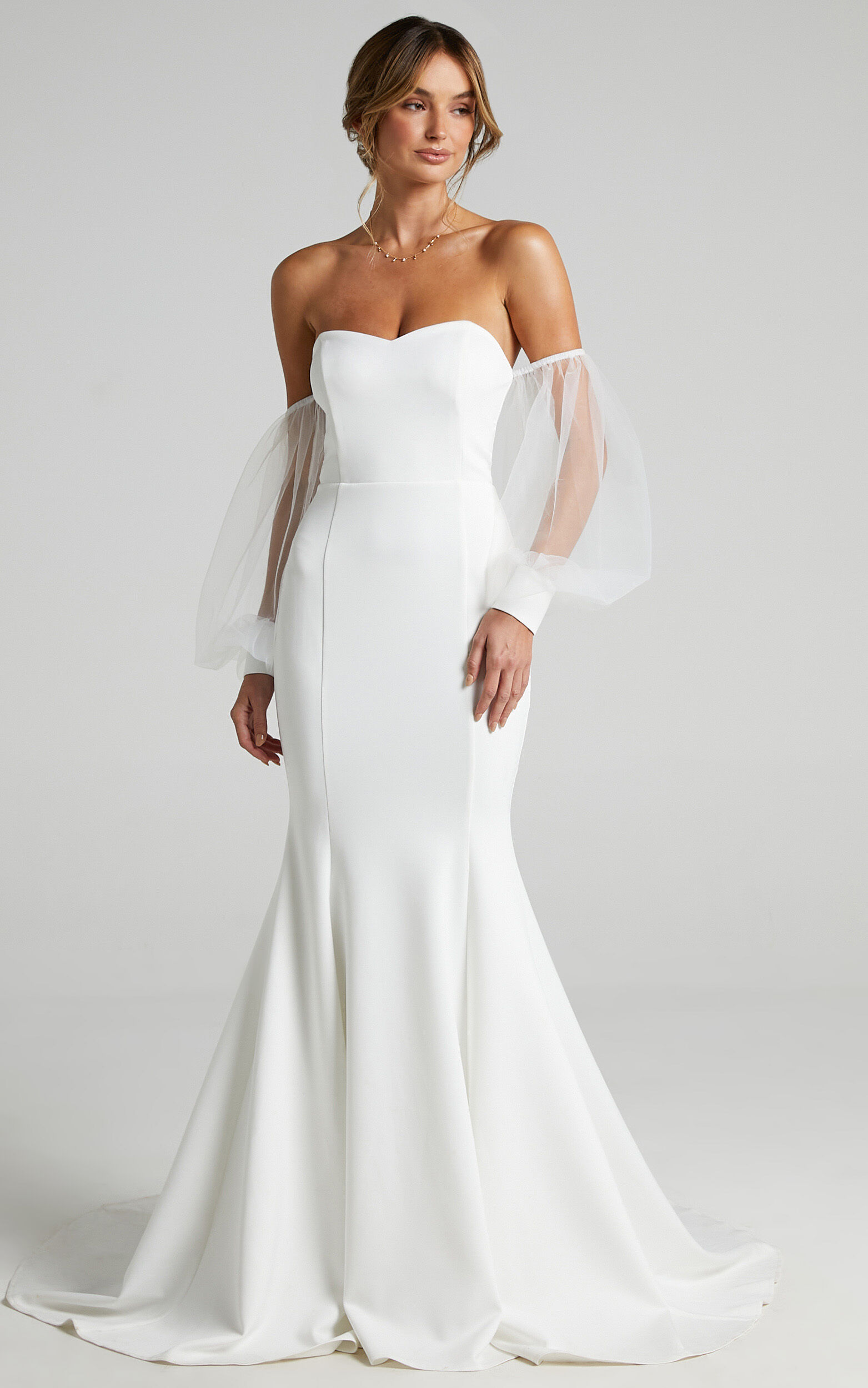 My Whole Heart Gown - Off Shoulder Mermaid Gown in White - 06, WHT1