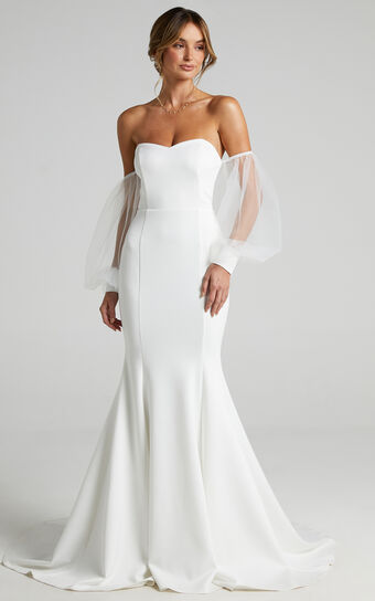 My Whole Heart Gown - Off Shoulder Mermaid Gown in White