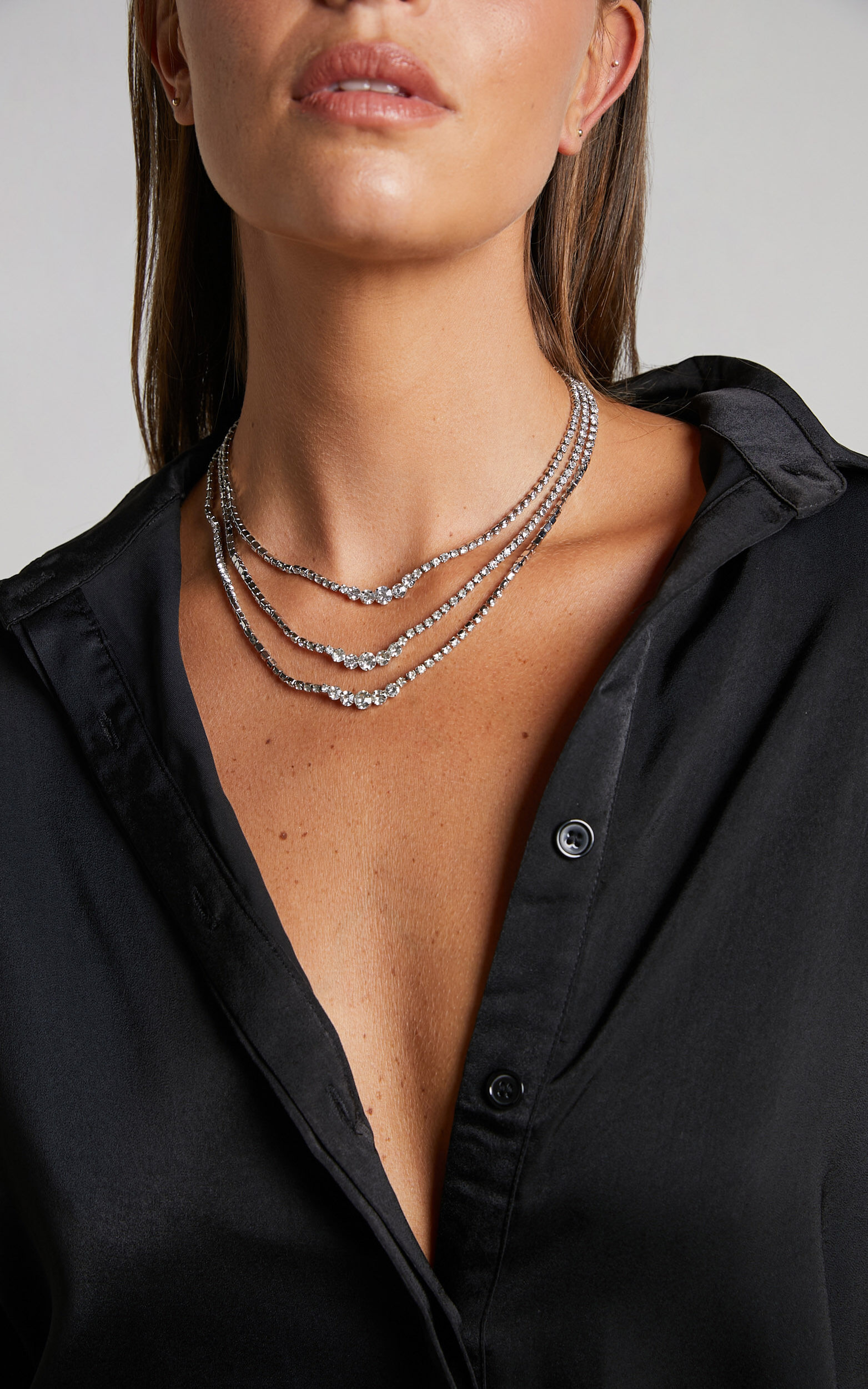 Goewin Layered Diamante Necklace in Silver - NoSize, SLV1, super-hi-res image number null