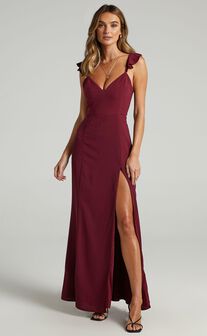 More Than This Ruffle Strap Maxi Dress in Wine