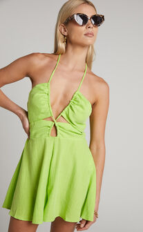 Khari Playsuit - Halter Cut Out Playsuit in Lime
