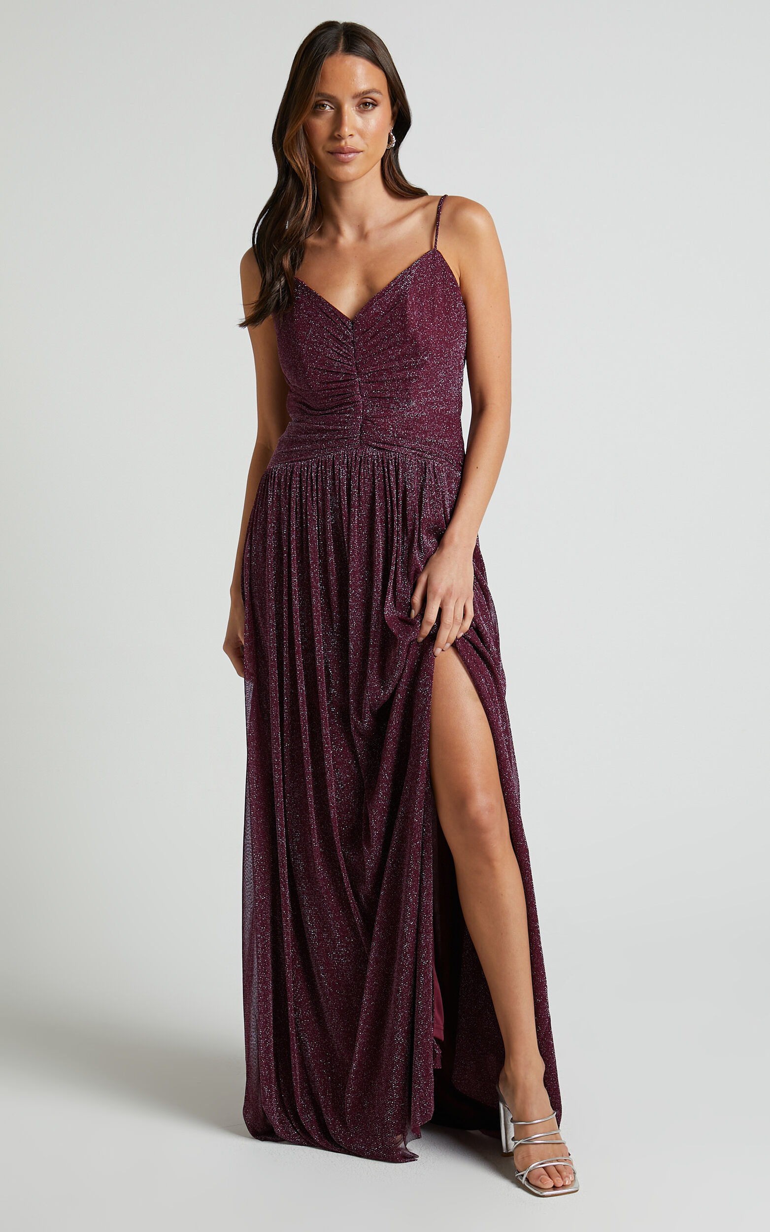 Vivienne Maxi Dress - Sweetheart Ruched Bodice in Burgundy - 04, WNE1