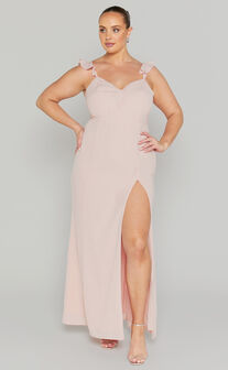 More Than This Midaxi Dress - Ruffle Strap Thigh Split Dress in Blush