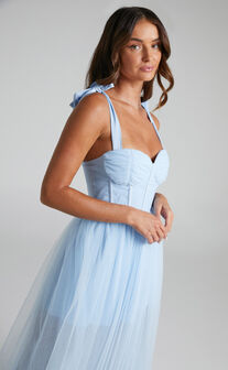 Emmary Bustier Bodice Tulle Gown in Pale Blue